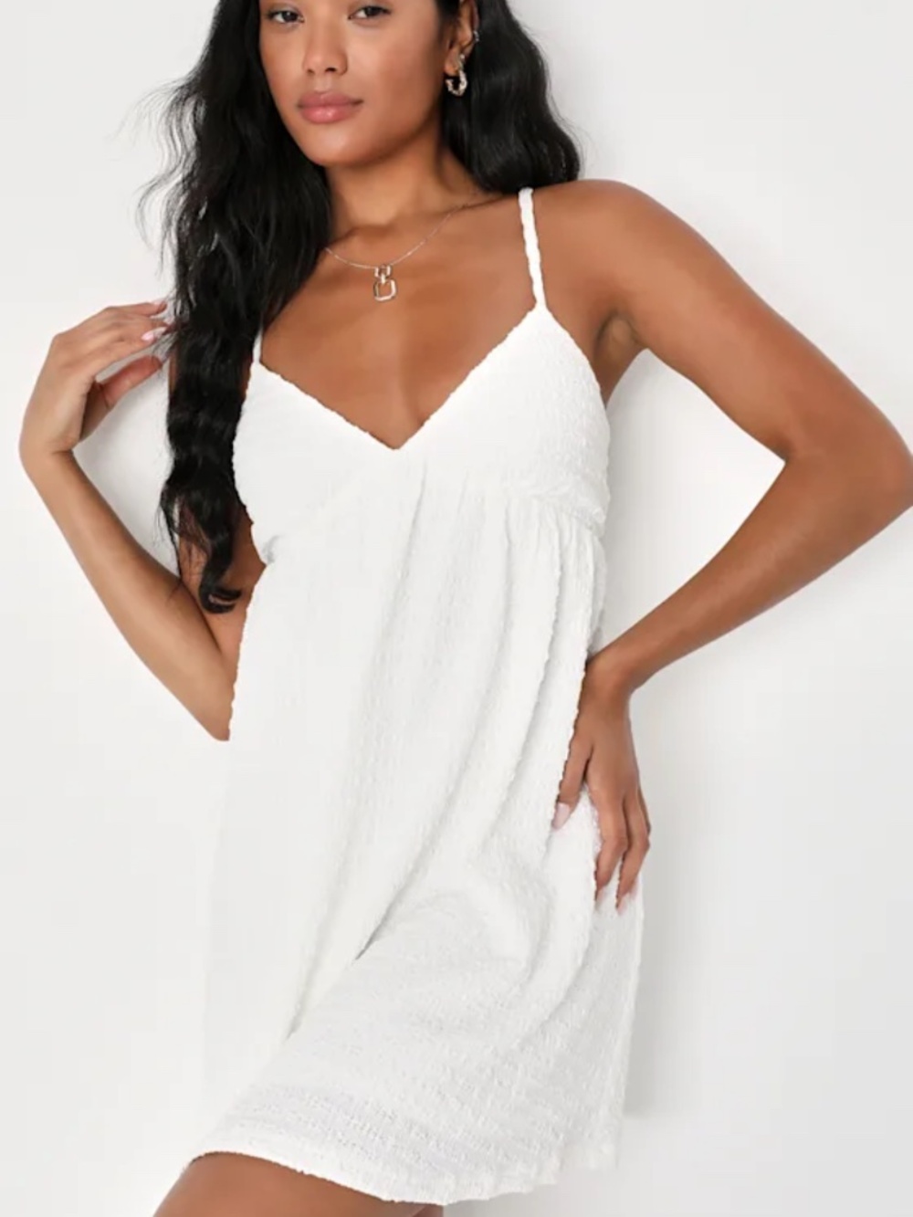 Lulus Sweetie Status White Crinkle Sleeveless Tie-back Babydoll Dress - Size XS - Picture 2 of 5